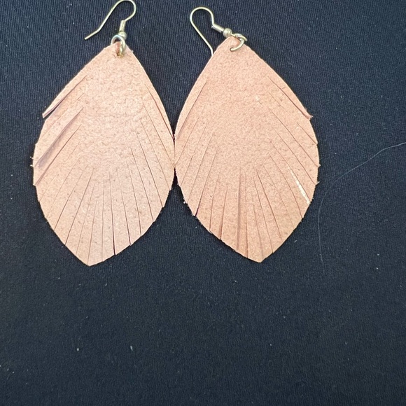 Pink Leather Feather Earrings - Picture 4 of 5